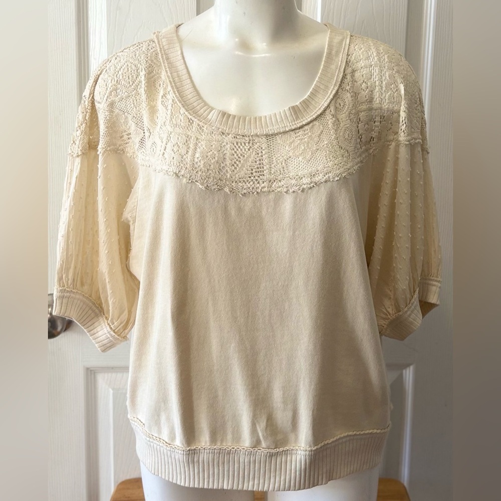 NWT $98 Anthropologie Pilcro Mixed Fabric Crew Neck Elbow Sleeve Top size 3X
